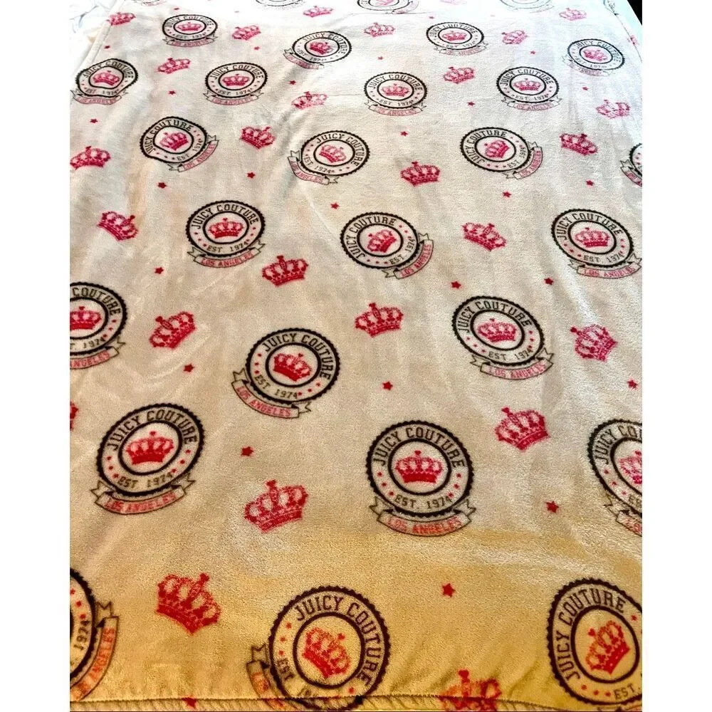 Juicy Couture Emblem Plush Throw Blanket 50”x70” Pink & Gray EC